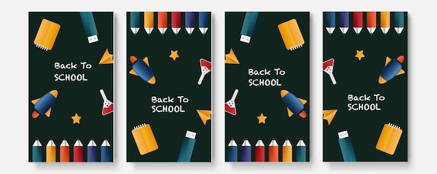 Set di quattro modelli di pacchetto social media back to school premium vector