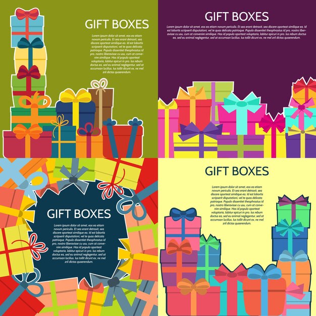 Set of four backgrounds with a colorful gift boxes Vector illustrationxA