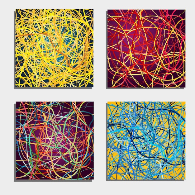 Set of four beautiful abstract backgrounds with moving colorful lines Bright background of curves lines with a lot of colors Vector illustrationxA