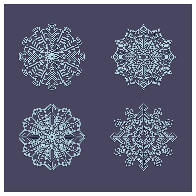 Set di quattro bellissime mandalas di fiocco di neve complesse