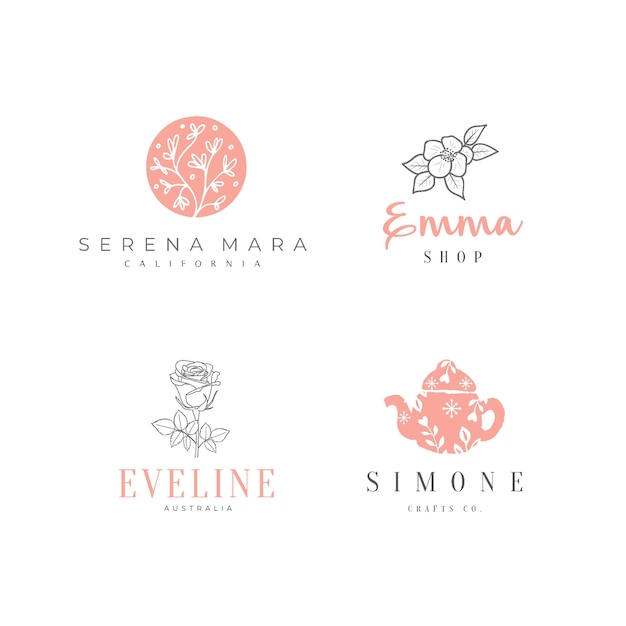 Set of four beautiful and minimal feminine logos