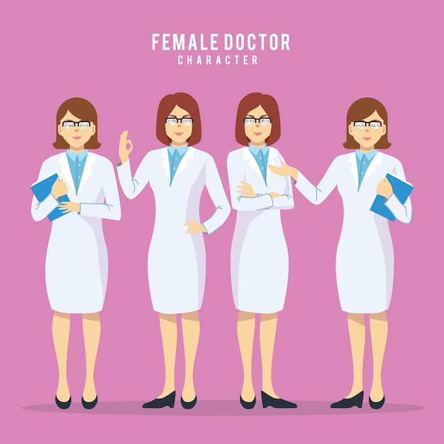 Set of four beauty female doctors in different pose