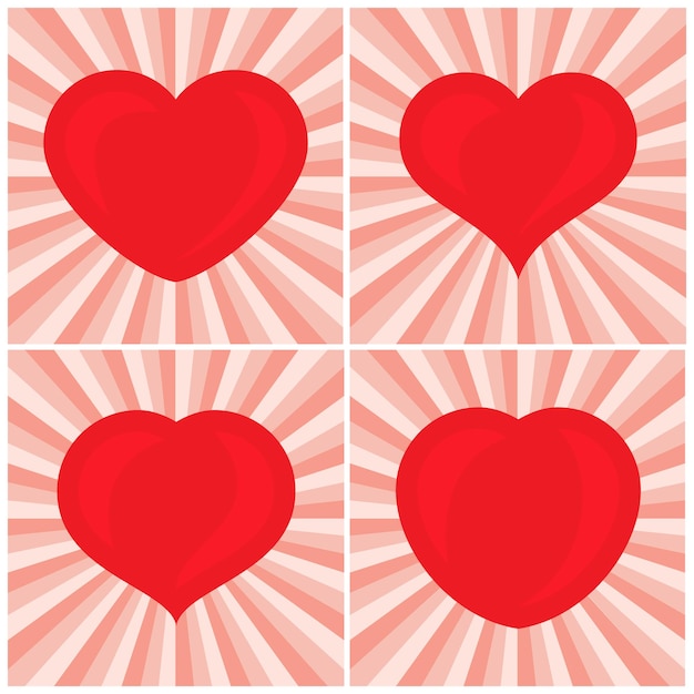 Set of four big Red Hearts Romantic love symbol of valentine day Vector illustrationxA