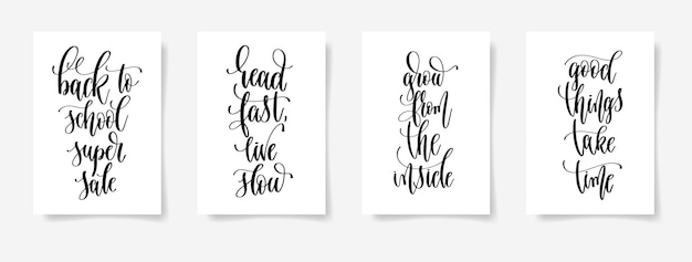 Premium Vector | Set of four black and white hand lettering concept ...