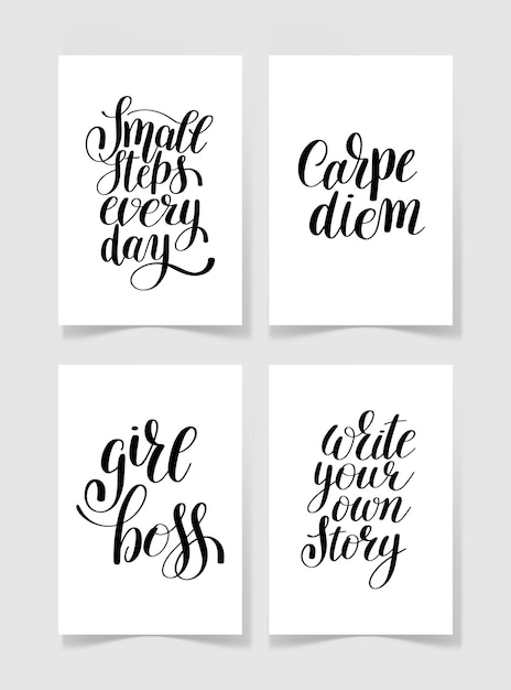 Set of four black and white handwritten lettering positive quotes collection to printable wall art