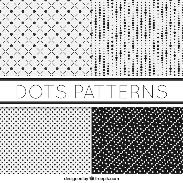 Vector set of four black and white patterns with dots