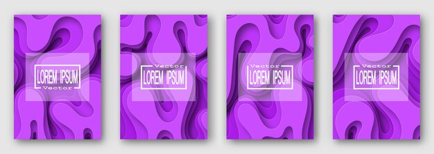 Set of four brochures. purple, lilac. paper style. volume waves with shadow. for text and your design. 10 eps