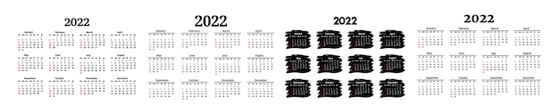 Set of four calendars for 2022 isolated on a white background. Sunday to Monday, business template. Vector illustration