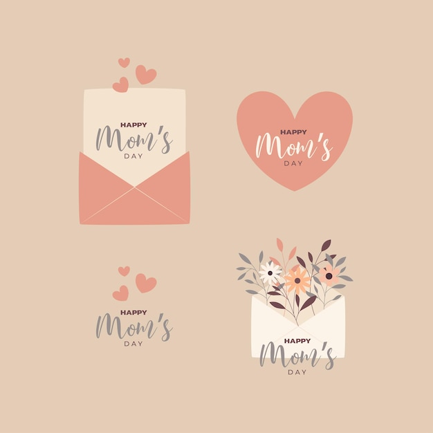 Happy Mother's Day の文字が書かれた 4 枚のカードのセット。