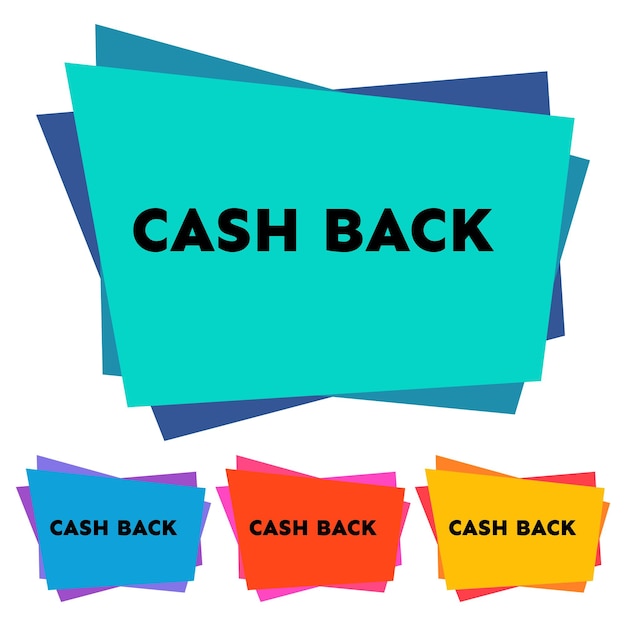 Set di quattro adesivi cash back con forme geometriche colorate astratte. illustrazione vettoriale