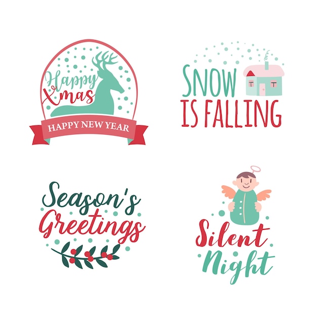 Set of four christmas logotype or insignia cute cartoon christmas tree vector