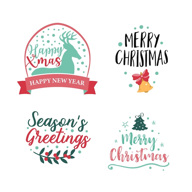 Vector set of four christmas logotype or insignia cute cartoon christmas tree vector