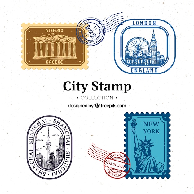 Vector set of four city stamps