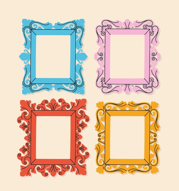 Set of four colored frames