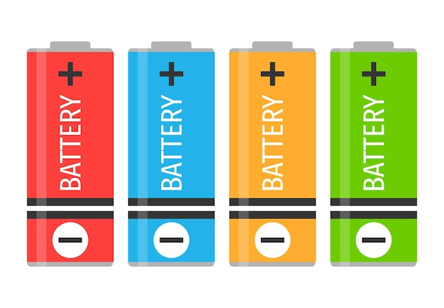 Набор из четырех разноцветных батареек. Векторная иллюстрация