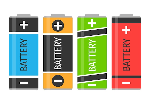 A set of four colorful batteries

