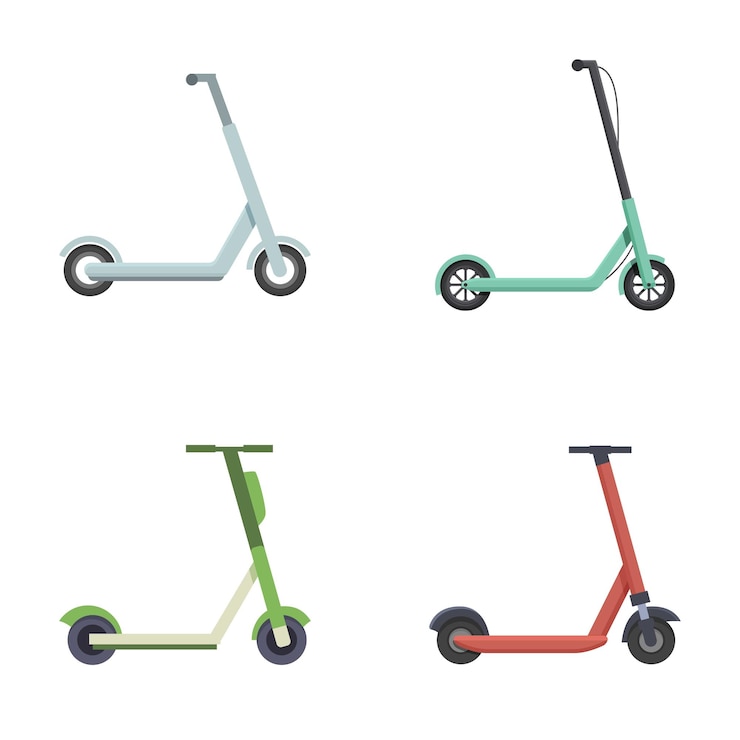 Vector 白い背景の4つのカラフルなスクーターのセット