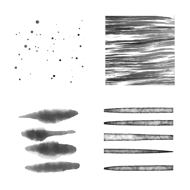 Vector set of four different abstract watercolor vector textures in black and white