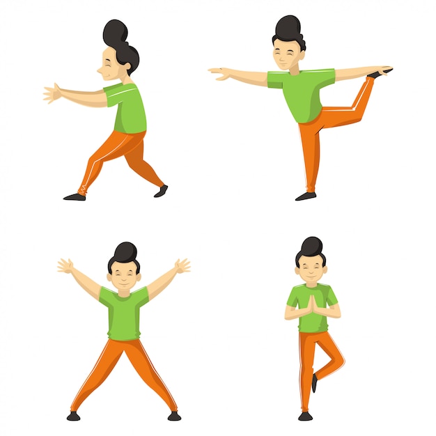 Vector set of four different yoga poses