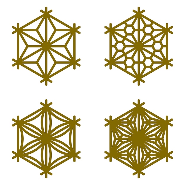 六角形の雪の結晶の形で4つの要素のセット
