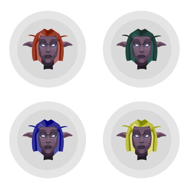 A set of four elves with different hair colors