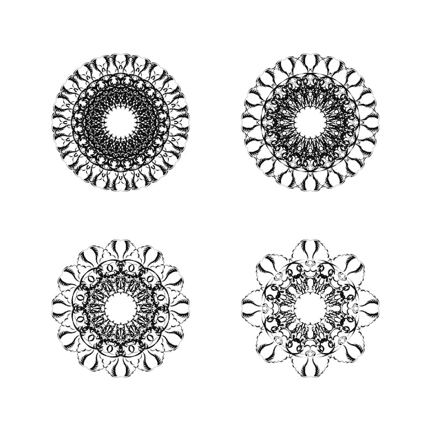 Set of four ethnic round mandala ornaments isolated on white background Vector illustration Geometric flower