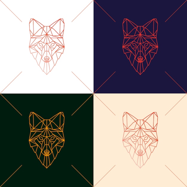 set of four fox head geometric silhouette.