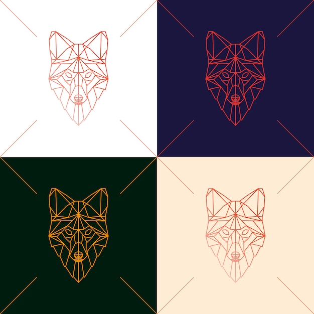 Set of four fox head geometric silhouette.