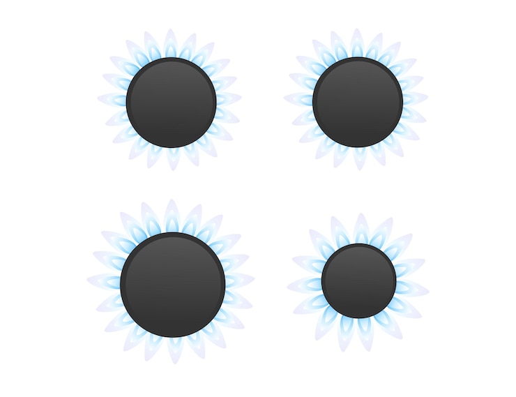 Vector set of four gas stove kitchen burner low mid and high level of gas flat vector illustration isolated on white background