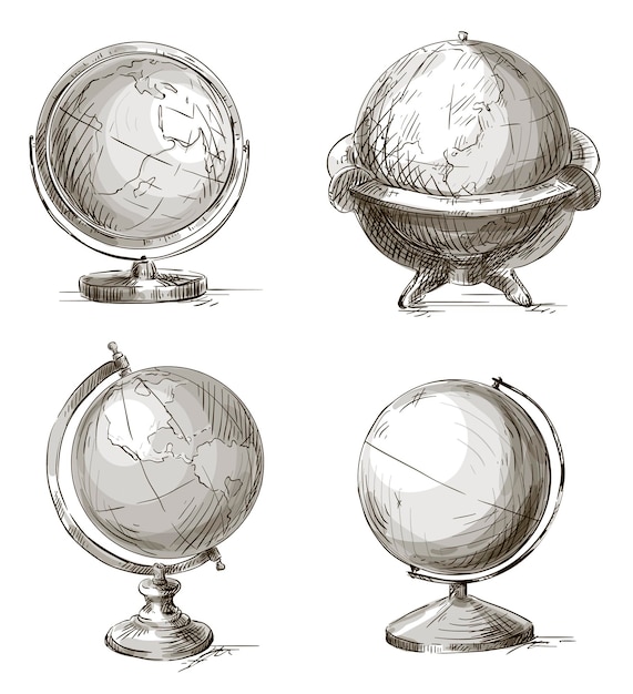 Vector set of four hand drawn globes vector image