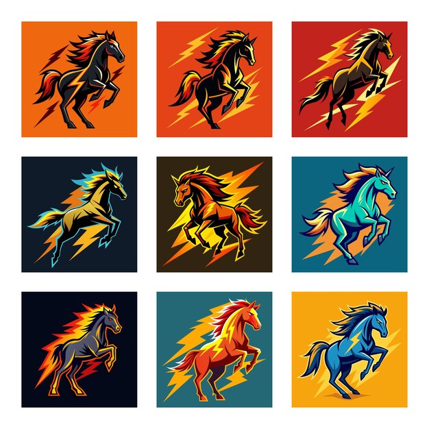 a set of four horses with a flame design on the bottom