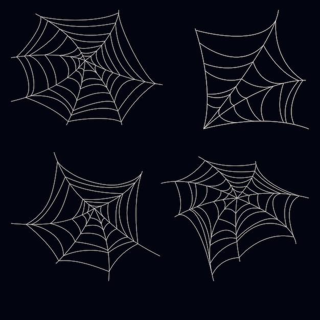 set of four lace spider webs on dark background