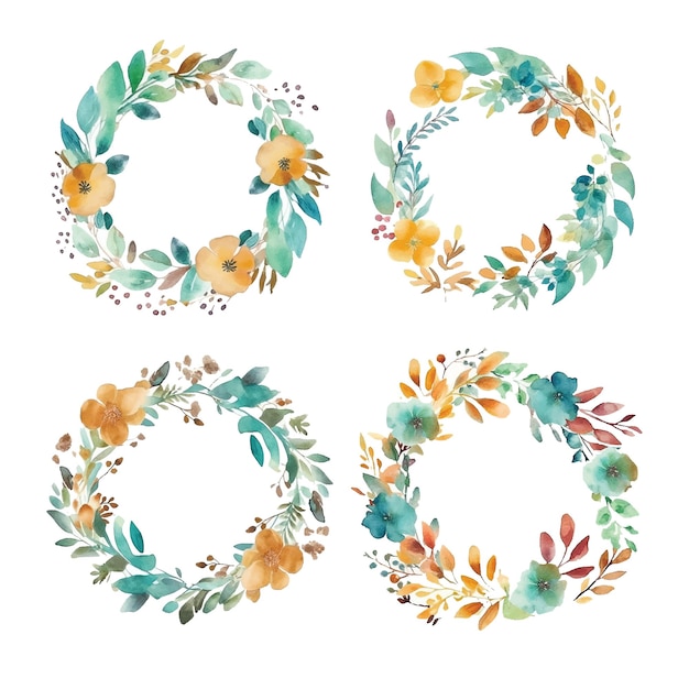 Vector set of four laves wreath watercolor paint