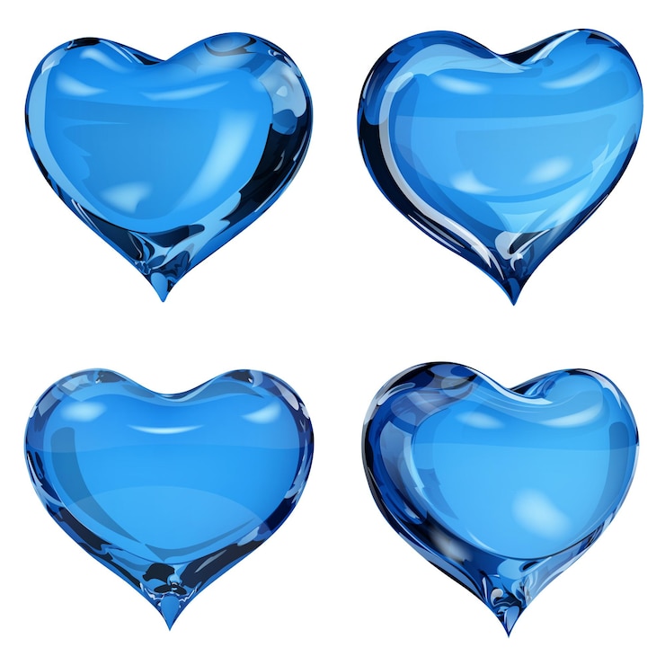 Vector set of four opaque hearts in blue colors