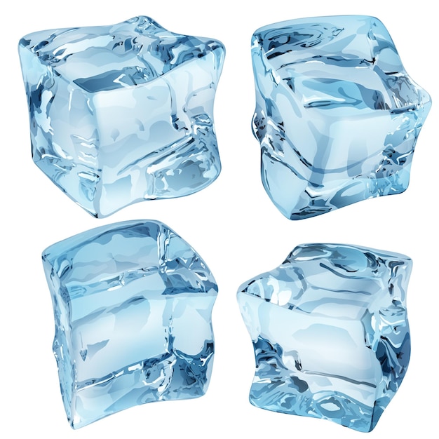 Set of four opaque ice cubes in blue colors