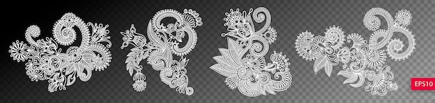 Vector set of four paisley flower design isolated on a transparent back