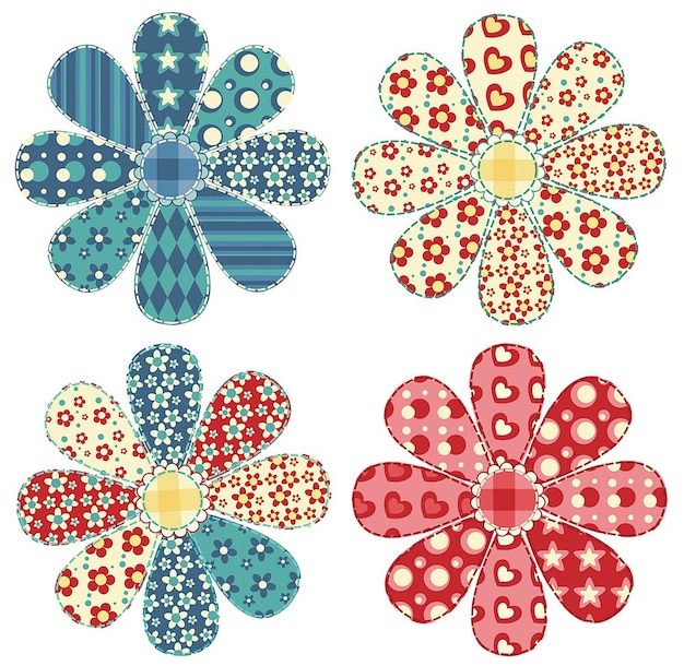 Set of four quilt flower vector