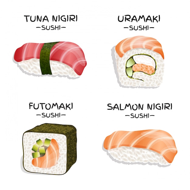 Set of four realistic sushi