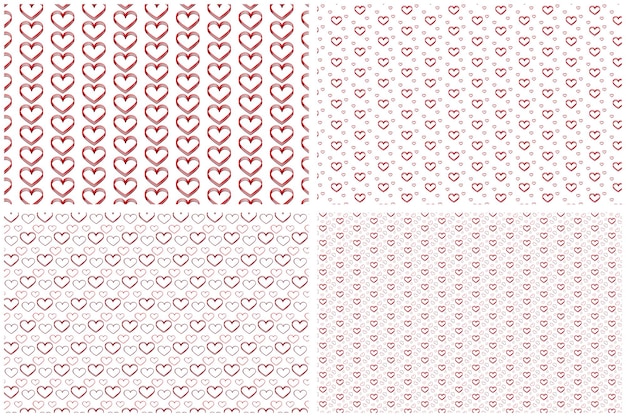 Set of four seamless backgrounds with hearts valentines day backdrop