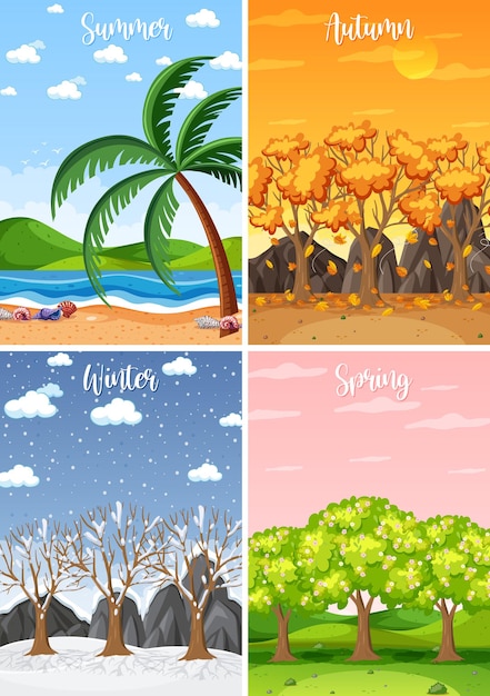 Set of four seasons backgrounds