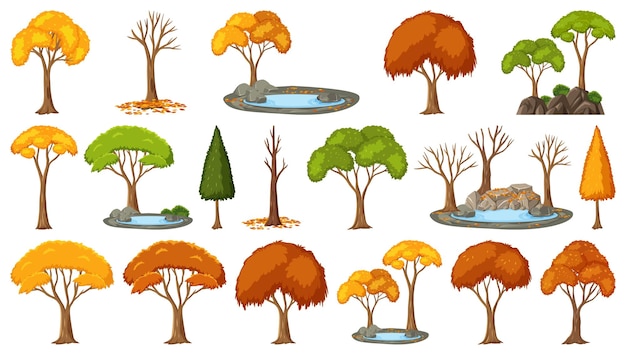 Vector set of four seasons trees on white background