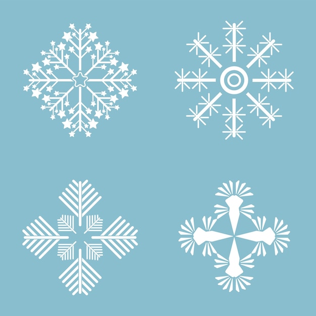 Set of four snowflakes winter set of white snowflakes isolated on light blue background snowflake