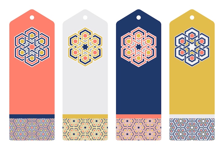 Vector set of four templates with traditional arabic islam geometric art arabesque pattern
