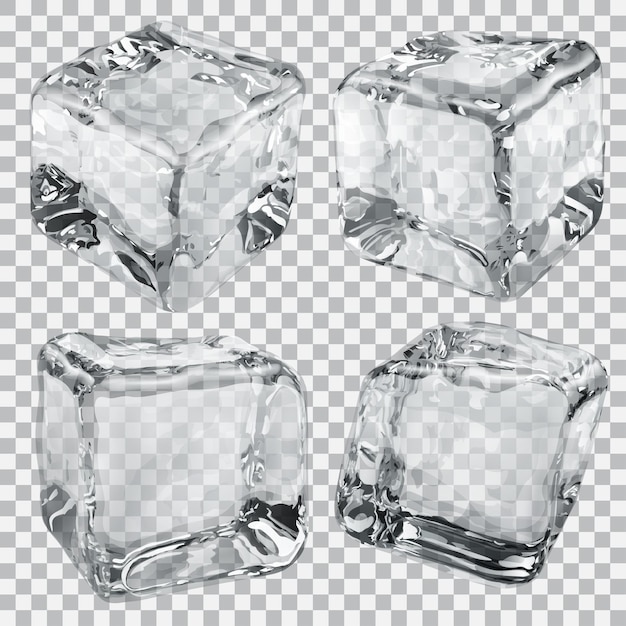 Set of four transparent ice cubes in gray colors