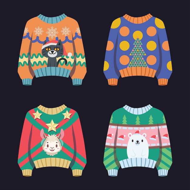 Set of four ugly christmas sweaters