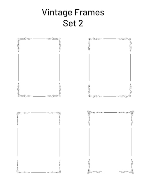 Set of four unique ornate frames with corner flourishes rectang