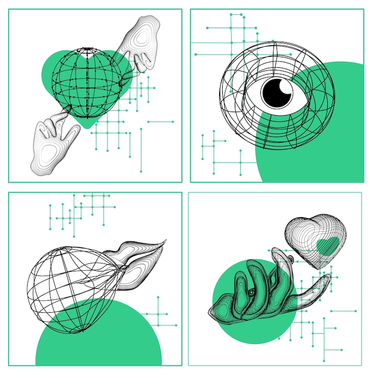 Vector a set of four vector abstract wireframe illustrations