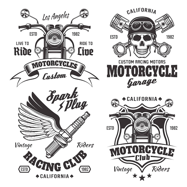 set of four vintage motorcycles emblems