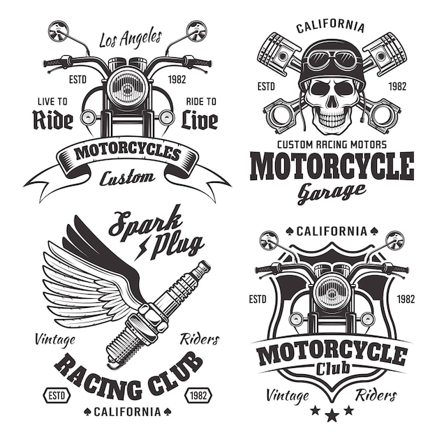 Vettore set di quattro emblemi di motociclette d'epoca