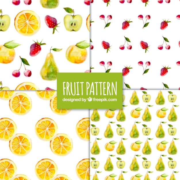 Vector set of four watercolor fruit patterns